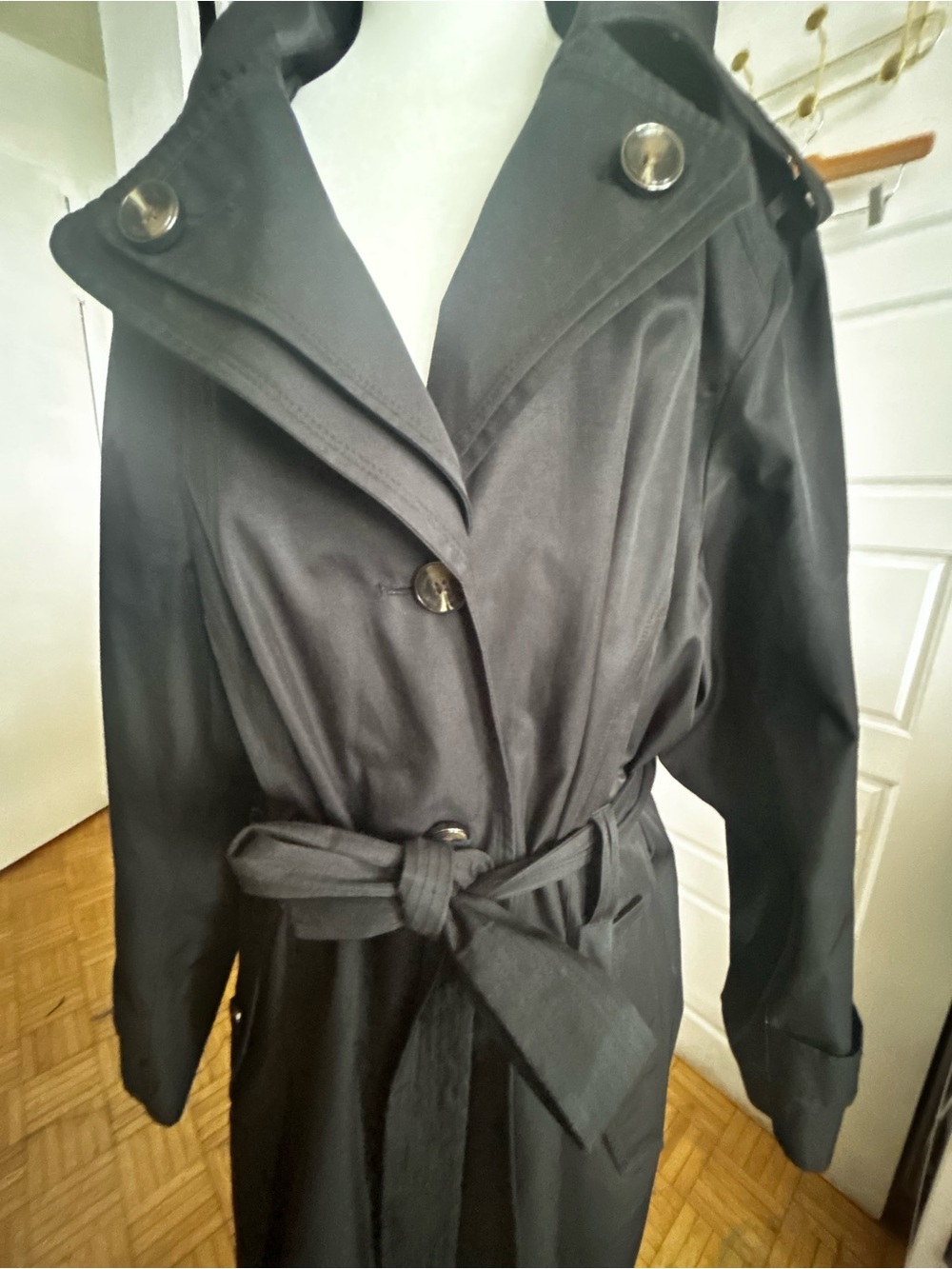 London Fog Collection Black Belted Double Breasted Trench Coat 3X